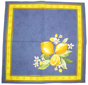 Provence print fabric tea towel (Lemons. small flowers x blue)